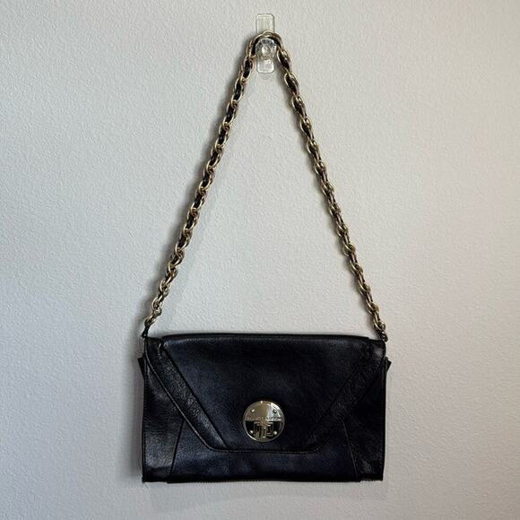 Elliott Lucca Black Leather and Chain Envelope Handbag 11x7" - Picture 4 of 5